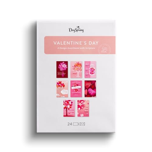 DaySpring - Valentinstag-Sortiment – Herzen mit Liebe – 8 Design-Sortiment mit Schrift – 24 Boxen Valentinskarten & Umschläge (J7583) von DaySpring