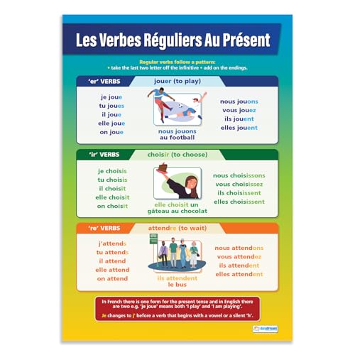 Daydream Education Les Verbes Réguliers au Présent Lernposter, laminiertes Glanzpapier, 850 mm x 594 mm (A1), Zweitsprachenposter für das Klassenzimmer, Bildungstabellen von Daydream Education