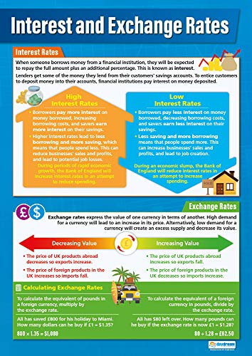 Daydream Education Poster „Interest and Exchange Rates“, Glanzpapier, 850 mm x 594 mm (A1), Lerntafeln (englische Version) von Daydream Education