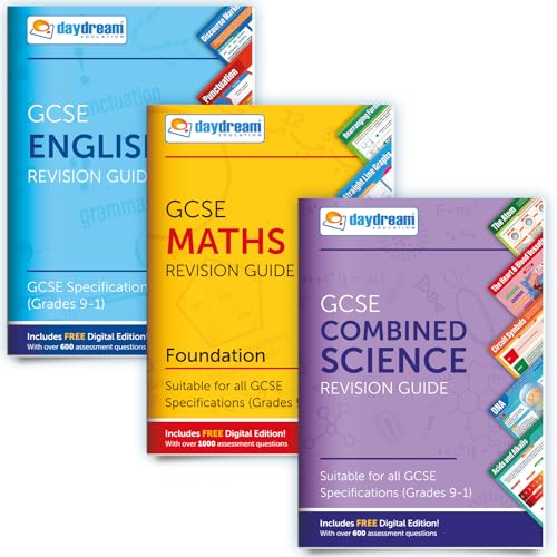 GCSE Englisch, Mathe (Foundation) und Science Lernpaket | Taschenposter: The Pocket-Size-Revision Guides | GCSE-Spezifikation | Kostenlose digitale Ausgaben mit über 1.600 Fragen zum Englischen und Mathematikbewertung von Daydream Education