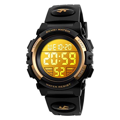 Dayllon Digitaluhr Kinder Uhren für Jungen Armbanduhr Kinder Outdoor Sport 50M Wasserdicht Elektronische 12/24 H Wecker Stoppuhr/Kalender/LED-Licht/Datum Junge Mädchen Black Gold XS(3-10 Year Old) von Dayllon