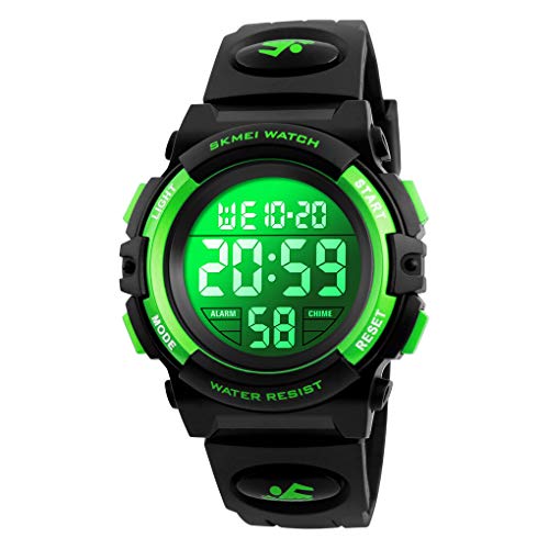 Dayllon Digitaluhr Kinder Uhren für Jungen Armbanduhr Kinder Outdoor Sport 50M Wasserdicht Elektronische 12/24 H Wecker Stoppuhr/Kalender/LED-Licht/Datum Junge Mädchen Black Greeb XS(3-10 Year Old) von Dayllon
