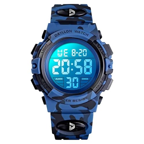 Dayllon Digitaluhr Kinder Uhren für Jungen Armbanduhr Kinder Outdoor Sport 50M Wasserdicht Elektronische 12/24 H Wecker Stoppuhr/Kalender/LED-Licht/Datum Junge Mädchen Dark Blue XS(3-10 Year Old) von Dayllon