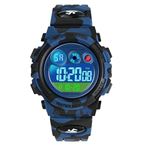 Dayllon Kinderuhr Digital Outdoor Sport Wasserdicht Jungen Uhren 12/24H Alarm 7 Bunte Hintergrundbeleuchtung Stoppuhr Armbandu von Dayllon