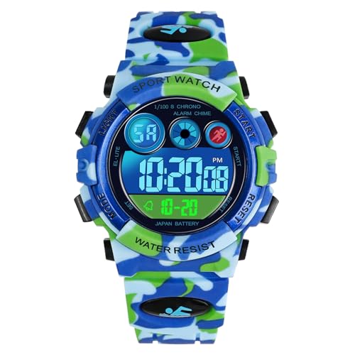 Dayllon Kinderuhr Digital Outdoor Sport Wasserdicht Jungen Uhren 12/24H Alarm 7 Bunte Hintergrundbeleuchtung Stoppuhr Armbandu von Dayllon