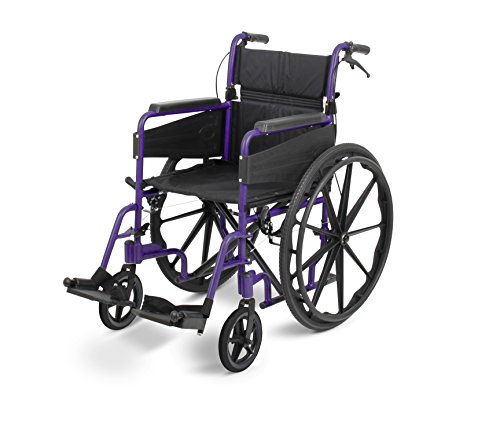 Days Escape Lite Wheelchair, Self Propelled Lightweight Aluminium with Folding Frame, Mobility Aid, Comfy and Sturdy, Portable Transit Travel Chair, Removable Footrests, Narrow, Purple von Days