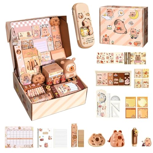 Dayysiuy Capybara Schreibwaren Set, Niedlich Capybara Federmäppchen Mäppchen Mit Stift Notizbuch Klebezettel Aufkleber Und Mehr, Süßes Schreibwaren Geschenkset Für Büro Schule Studium Schreibwaren von Dayysiuy