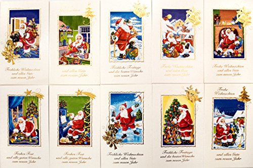 10 Weihnachtskarten inkl. Umschlag. Erhabener Golddruck - brillante Farbqualität! Klappkarten Grußkarten Weihnachten Karten NEU von DbKW
