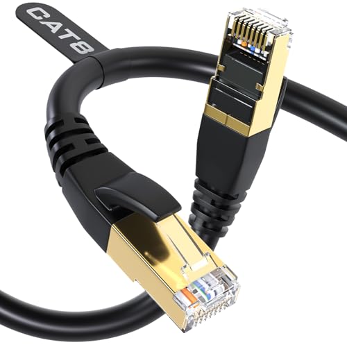 Cat 8 Ethernet-Kabel, Outdoor & Indoor, 3M Heavy Duty High Speed 26 AWG Cat 8 LAN Netzwerkkabel 40 Gbps, 2000 Mhz mit vergoldetem RJ45 Stecker, wetterfest S/FTP UV-beständig für Router von DbillionDa