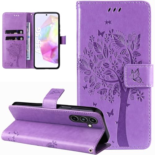 Dcjlbo Hülle für Samsung Galaxy A35 5G Handyhülle mit Kartenfach Motiv Muster Blumen Hülle Leder Klappbar Klapphülle Cover Flip Case Handytasche Magnet Schutzhülle für Samsung Galaxy A35 5G-Lila von Dcjlbo