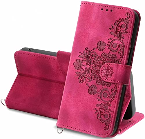 Dcjlbo Hülle für Xiaomi Redmi Note 12 5G / Xiaomi Poco X5 5G Handyhülle mit Kartenfach Geldfach Geldbörse Muster Blumen Hülle Leder Klappbar Klapphülle Cover Flip Case Magnet Schutzhülle-Rose Rot von Dcjlbo