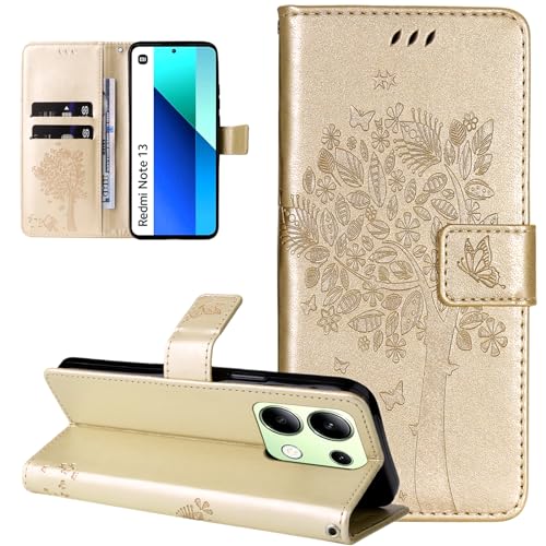 Dcjlbo Hülle für Xiaomi Redmi Note 13 4G Handyhülle mit Kartenfach Motiv Muster Blumen Hülle Leder Klappbar Klapphülle Cover Flip Case Handytasche Magnet Schutzhülle für Xiaomi Redmi Note 13 4G-Gold von Dcjlbo