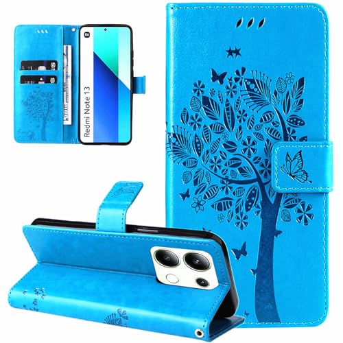 Dcjlbo Hülle für Xiaomi Redmi Note 13 4G Handyhülle mit Kartenfach Motiv Muster Blumen Hülle Leder Klappbar Klapphülle Cover Flip Case Handytasche Magnet Schutzhülle für Xiaomi Redmi Note 13 4G-Blau von Dcjlbo