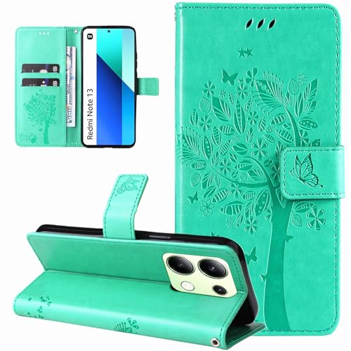 Dcjlbo Hülle für Xiaomi Redmi Note 13 4G Handyhülle mit Kartenfach Motiv Muster Blumen Hülle Leder Klappbar Klapphülle Cover Flip Case Handytasche Magnet Schutzhülle für Xiaomi Redmi Note 13 4G-Grün von Dcjlbo