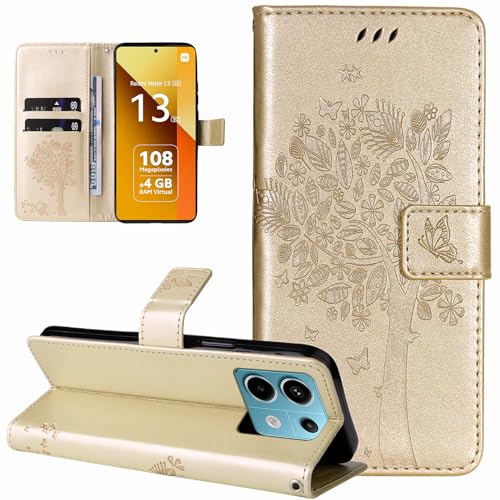 Dcjlbo Hülle für Xiaomi Redmi Note 13 5G Handyhülle mit Kartenfach Motiv Muster Blumen Hülle Leder Klappbar Klapphülle Cover Flip Case Handytasche Magnet Schutzhülle für Xiaomi Redmi Note 13 5G-Gold von Dcjlbo