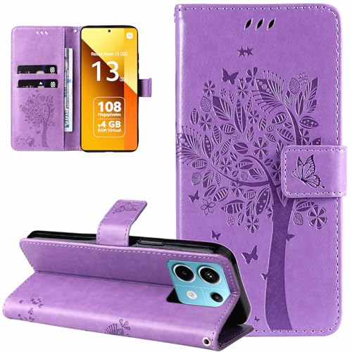 Dcjlbo Hülle für Xiaomi Redmi Note 13 5G Handyhülle mit Kartenfach Motiv Muster Blumen Hülle Leder Klappbar Klapphülle Cover Flip Case Handytasche Magnet Schutzhülle für Xiaomi Redmi Note 13 5G-Lila von Dcjlbo