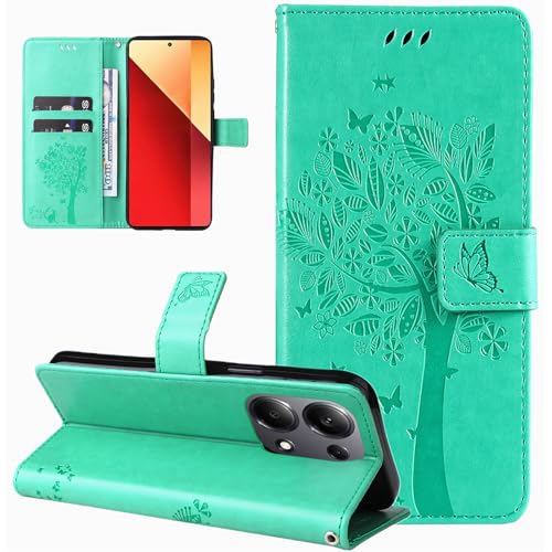 Dcjlbo Hülle für Xiaomi Redmi Note 13 Pro 4G Handyhülle mit Kartenfach Motiv Muster Blumen Hülle Leder Klappbar Klapphülle Cover Flip Case Handytasche Schutzhülle für Redmi Note 13 Pro 4G-Grün von Dcjlbo