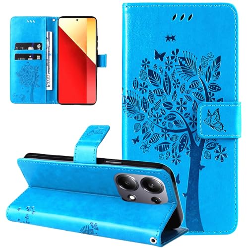 Dcjlbo Hülle für Xiaomi Redmi Note 13 Pro 4G Handyhülle mit Kartenfach Motiv Muster Blumen Hülle Leder Klappbar Klapphülle Cover Flip Case Handytasche Schutzhülle für Redmi Note 13 Pro 4G-Blau von Dcjlbo