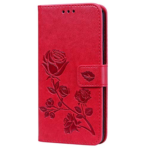 Dclbo Hülle für Samsung Galaxy A3 2016 / A310,Schutzhülle Leder Hülle Handyhülle Magnetisch Klapphülle Tasche Flip Case Cover mit Kartenfach Handytasche für Samsung Galaxy A3 2016 / A310-Rot von Dclbo