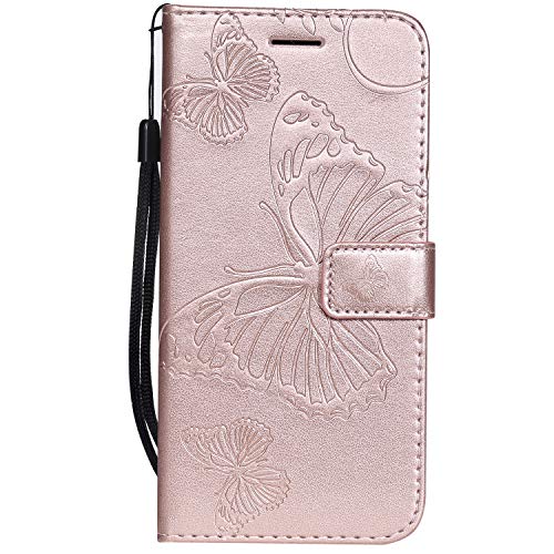 Dclbo Hülle für Samsung Galaxy J7 Duo 2018 / SM-J720F, Ledertasche Handyhülle Schutzhülle Leder Hülle Flip Case Cover Tasche Kartenfach Handytasche für Samsung Galaxy J7 Duo 2018 / J720F-Rose Gold von Dclbo