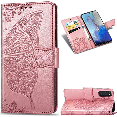 Dclbo Hülle für Samsung Galaxy S20, Handyhülle Tasche Hülle Case Leder Klapphülle Flip Cover Schutzhülle Ledertasche mit Magnet Muster Lederhülle Handytasche für Samsung Galaxy S20-Rose Gold von Dclbo