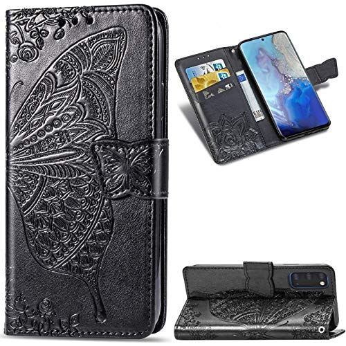 Dclbo Hülle für Samsung Galaxy S20, Handyhülle Tasche Hülle Case Leder Klapphülle Flip Cover Schutzhülle Ledertasche mit Magnet Muster Lederhülle Handytasche für Samsung Galaxy S20-Schwarz von Dclbo