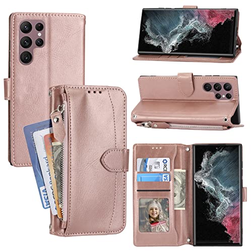 Dclbo Hülle für Samsung Galaxy S22 Ultra, Handyhülle mit Geldbörse Geldfach Kartenfach Flip Case Leder Tasche Klappbar Schutzhülle Handytasche Klapphülle für Samsung Galaxy S22 Ultra-Rose Gold von Dclbo