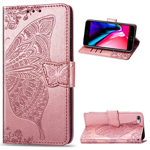 Dclbo Hülle für iPhone 8 / iPhone 7,Handyhülle Tasche Hülle Case Leder Klapphülle Flip Cover Schutzhülle Ledertasche mit Magnet Muster Lederhülle Handytasche für iPhone 8 / iPhone 7-Rose Gold von Dclbo