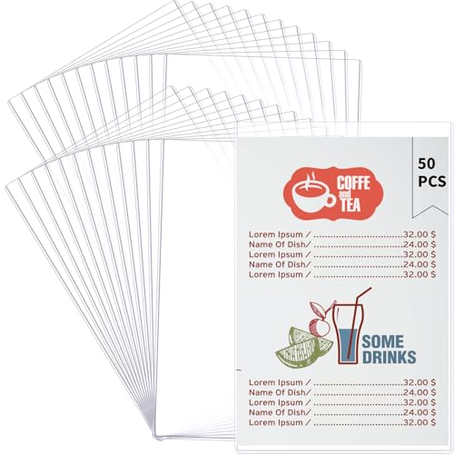 50 Stück 21,6 x 27,9 cm Menühülle, doppelseitig, transparent, Vinyl, Menühalter, starre Druckschutzhüllen, robuste Papierhüllen, Hartplastik, Posterschutzhüllen für Seitenblätter (50) von Dcocdeely