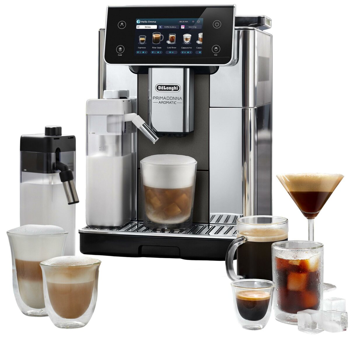De'Longhi ECAM630.75.TSM Primadonna Aromatic Kaffeevollautomat (LatteCrema Hot & Cool, Vollmetall-Design, 5? TFT-Touchdisplay, 500 g Bohnenbehälter, 2,2 l Wassertank) von De'Longhi