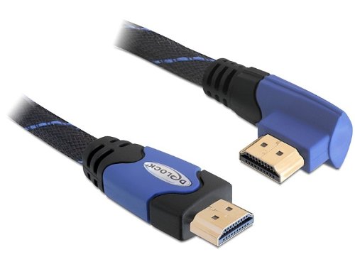 Anschlusskabel High Speed HDMI® mit Ethernet, einseitig links gewinkelt, 5m, blau, Delock® [82958] von DeLOCK
