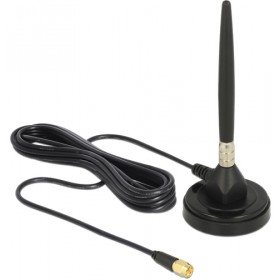 DELOCK GSM Antenne SMA Stecker 3dBi starr omnidirektional mit magnetischem Standfus und Anschlusskabel (RG-174, 3 m) Outdoor schwar von DeLOCK