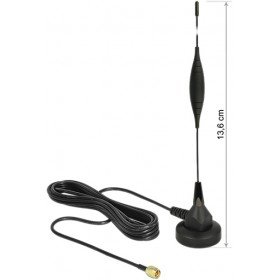 DELOCK GSM Antenne SMA Stecker 5dBi starr omnidirektional mit magnetischem Standfus und Anschlusskabel (RG-174, 3 m) Outdoor schwar von DeLOCK