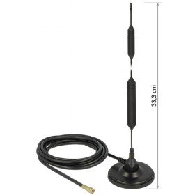 DELOCK GSM Antenne SMA Stecker 5dBi starr omnidirektional mit magnetischem Standfus und Anschlusskabel (RG-58, 3 m) Outdoor schwarz von DeLOCK