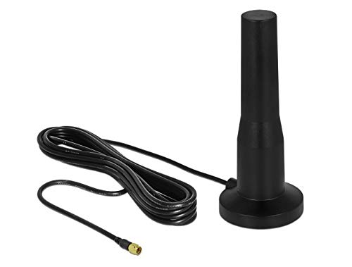 DELOCK LTE Antenne SMA Stecker 3-5 dBi 12 cm starr omnidirektional mit magnetischem Standfuss und Anschlusskabel RG-174 A/U 3 m von DeLOCK