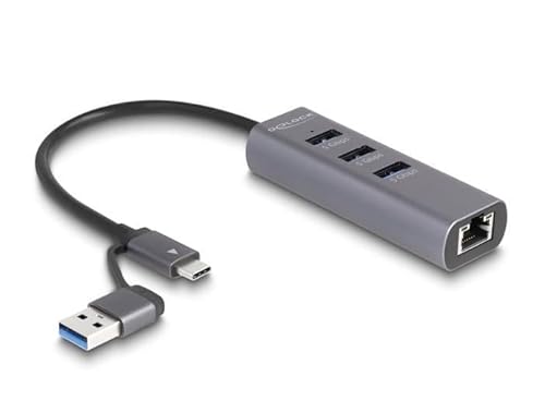 DeLOCK 3 Port USB 5 Gbps Hub + Gigabit LAN mit USB Type-C™ oder USB Typ-A von DeLOCK