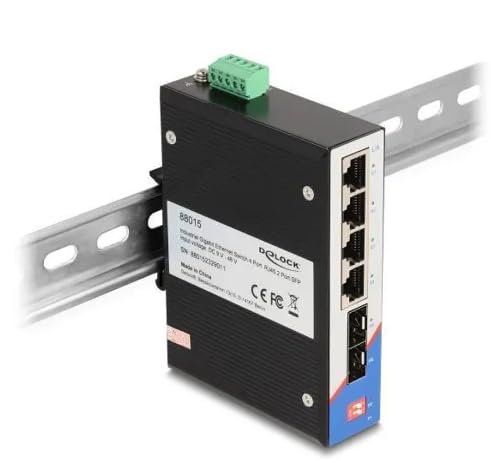 DeLOCK 88015 - Industrie Gigabit Ethernet Switch 4 Port RJ45 2 Port SFP für Hutschiene von DeLOCK