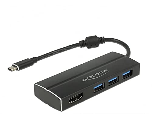 DeLock Adapter USB C 3.1 3X USB 3.0 A Hub + HDMI 4K, schwarz von DeLOCK