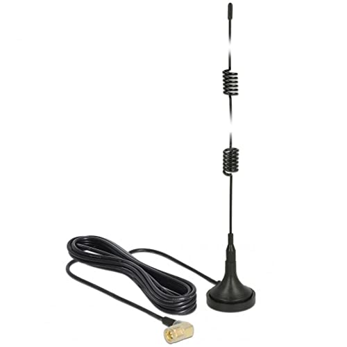 DeLock LTE Antenne SMA Stecker 90° 2,5 dBi starr omnidirektional mit magnetischem Standfuß und Anschlusskabel RG-174 2,5 m Outdoor schwarz (89614) von DeLOCK