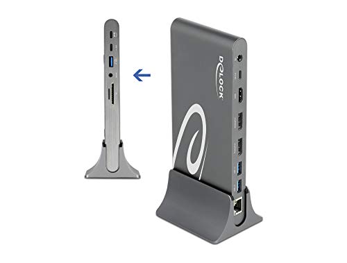 DeLock USB-C Dockingstation Universelles Thunderbolt 3 Dock, Triple 4K Display 2 x DP 1.4, 1 x HDMI 2.0, 3 x USB 3.0, Giga Ethernet, Headset, MicroSD/SD, USB-C PD bis 85W, für Windows, MAC OS, 87772 von DeLOCK