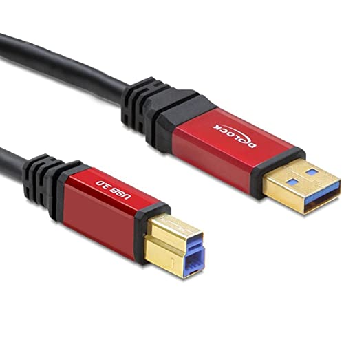 Delock 82757, Kabel USB 3.0 Typ-A Stecker > USB 3.0 Typ-B Stecker 2 m Premium (Knickschutz am Steckerübergang, Konnektoren goldbeschichtet mit roten Metallgehäusen) von DeLOCK