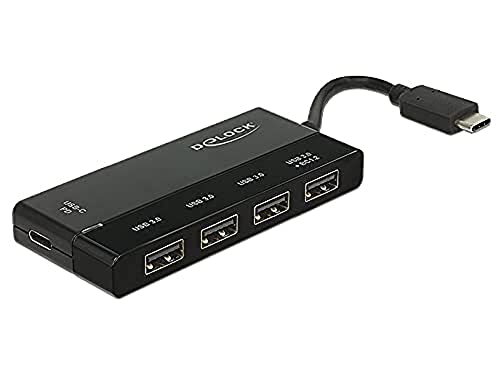 Delock Externer USB 3.1 Gen 1 Hub USB Type-C™ 4 x USB Typ-A + 1 x USB Type-C™ PD,Datentransferraten bis zu: - SuperSpeed USB 5 Gbps, Plug & Play, USB Kabel direkt am Hub,Chipsatz: VIA VL813 von DeLOCK