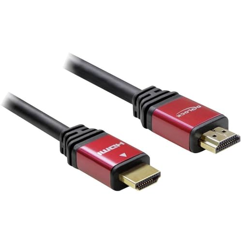 Delock HDMI Anschlusskabel 5.00m 84335 vergoldete Steckkontakte, mit Ferritkern Rot/Schwarz [1x HDMI von DeLOCK
