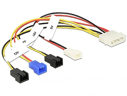 Delock Kabel Stromversorgung Molex 4 Pin Stecker > 4 x 2 Pin Lüfter (12 V / 7 V / 5 V) 20 cm von DeLOCK