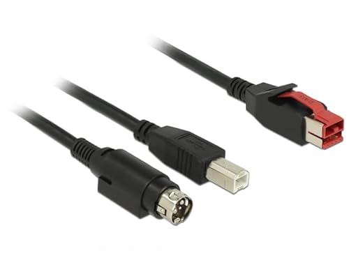 Delock PoweredUSB Kabel Stecker 24 V > USB Typ-B Stecker + Hosiden Mini-DIN 3 Pin Stecker 3 m für POS Drucker und Terminals von DeLOCK