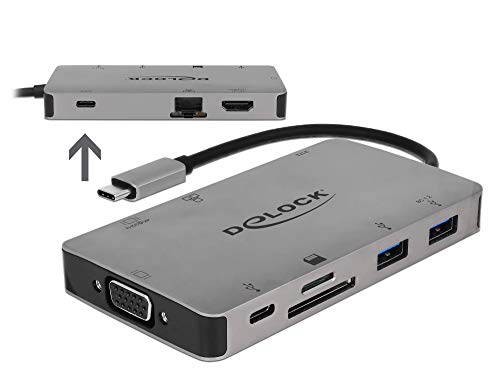 Delock USB C HUB/Thunderbolt 3 Adapter / 9 in 1 Dockingstation mit HDMI 4K / VGA/USB 3.1 mit PD 3.0 Ladefunktion/SD/Micro SD-Kartenleser / RJ45 GigaBit LAN, 87735 von DeLOCK