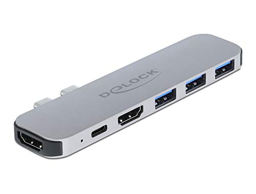 Delock USB C HUB für MacBook, 6-In-1, USB-C Adapter, Thunderbolt 3 Mini Dock, 2 x HDMI 4K, 3X USB 3.0, USB-C PD 60 Watt, 87753 von DeLOCK