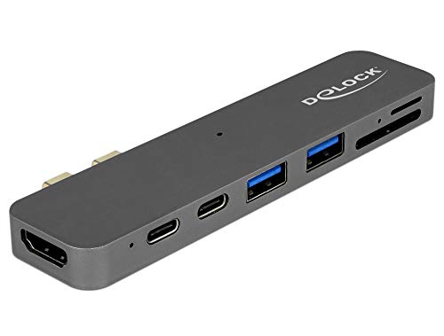 Delock USB C HUB für Macbook Pro mit 1x HDMI 4K / 1x Thunderbolt 3 / 1x USB C 3.1 mit PD / 2x USB 3.0 / 1x SD / 1x Micro SD-Kartenleser , 87740 von DeLOCK