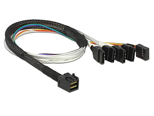 Kabel Mini SAS HD SFF-8643 an 4 x SATA 7 Pin + Sideband 0,5 m Metall, Delock® [83315] von DeLOCK