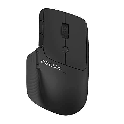 DELUX Kabellose Maus mit seitlichem Rad, Rückkehr zum Desktop mit einem Klick, ergonomisch, rutschfeste Daumenauflage, Ultra-Schnelllauf, 1600 DPI, 7 Tasten (M913GX) von DeLUX
